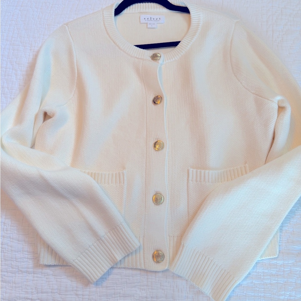 White Cardigan with Gold Buttons